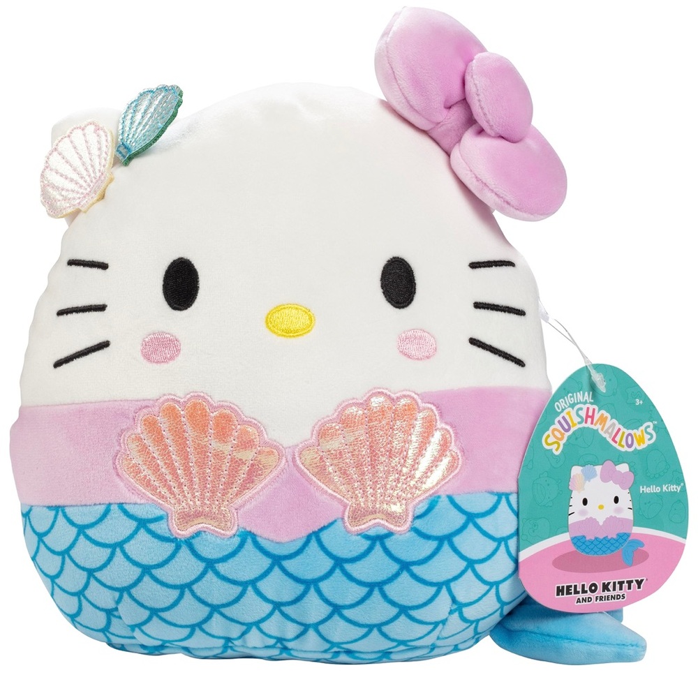 Hello Kitty Mermaid Squishmallow 8” Plush Shimmer Blue Pink Stuffie Collectible